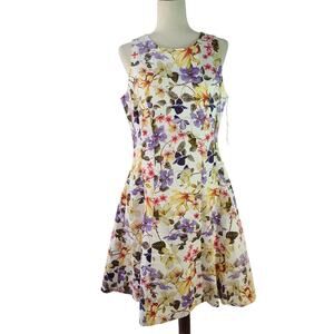 RN Studio Ronnie Nicole White Red Pink Green Blue Floral Dress Lined NEW Size 12